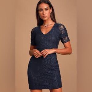 Women’s Lulu’s Tatianna Navy Blue Lace Short Sleeve Mini Dress Small New NWT